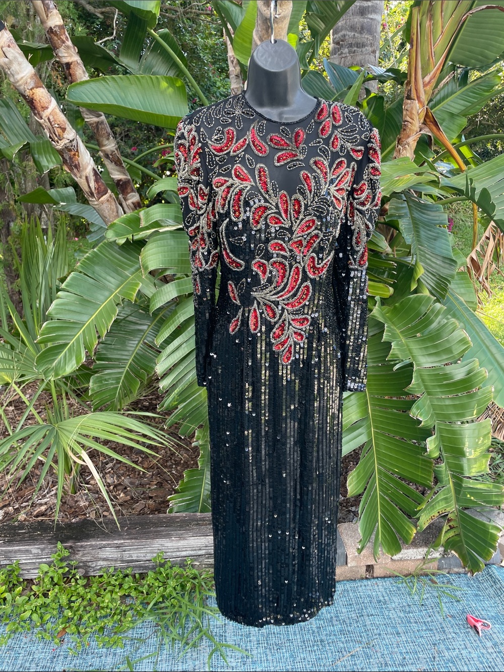 Gold, silver, and black beaded and sequined 80s vintage dress by Nightline